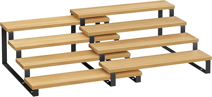 SONGMICS Display Risers, Set of 2 Engineered Wood Perfume Organizer Stand, 4-Tier Cupcake Stand Holder, Spice Rack, Shelf Risers for Figures, Dessert Shelves, Natural Beige and Ink Black UKCS216N01-Ruum Studio Home