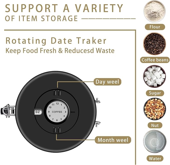malmo Coffee Canister, Airtight Coffee Container with Date Tracker Lid, Stainless Steel Canister for Kitchen Food Storage (Black, 9oz)-Ruum Studio Home