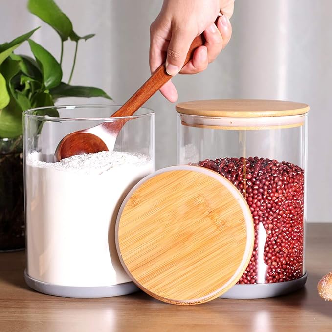 Set of 2 Large Glass Food Storage jar, 100 FL OZ (3000ml) Glass Flour Canister with Airtight Bamboo Lids for Kitchen Corner, BPA-Free Flour Container for Sugar, Ground Coffee, Rice and Dry Food-Ruum Studio Home