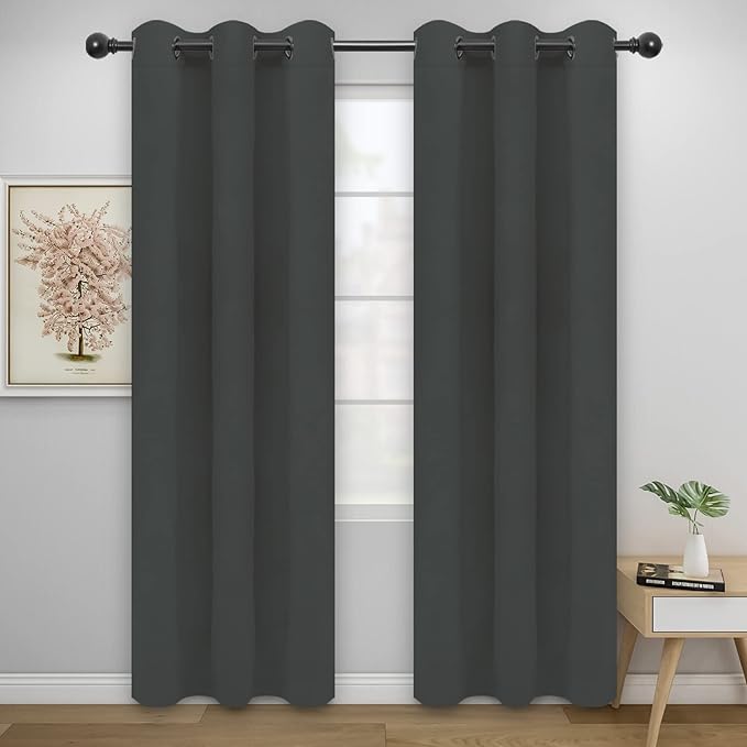 Easy-Going Blackout Curtains for Bedroom, Solid Thermal Insulated Grommet and Noise Reduction Window Drapes, Room Darkening Curtains for Living Room, 2 Panels(46x84 in, Dark Gray)-Ruum Studio Home