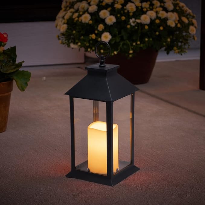 YAKii Hanging Glass Panes Lantern Portable Led Candle Light Operated by 3AAA Battery Use for Garden Yard, Indoor & Christmas Day Decoration etc (Black 2PCS)-Ruum Studio Home