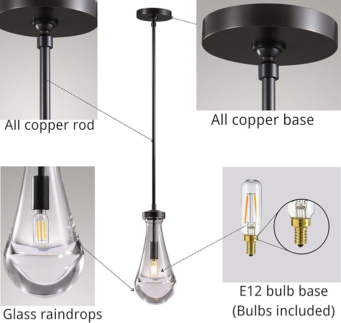 Raindrop Pendant Lights, Modern Black Pendant Lights for Kitchen Island, Dining Room Light Fixture Raindrop Chandelier, Chandelier for Living Room Hallway, Including The Bulb-Ruum Studio Home