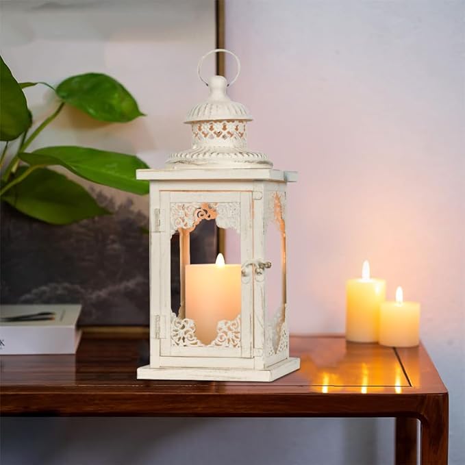 NEEDOMO Large Lanterns Decorative Indoor, 14'' Vintage Outdoor Lanterns with Clear Glass, Metal Candle Holder Lantern Rustic Farmhouse Shelf Decor for Indoor Outdoor Events Wedding and Party-Ruum Studio Home