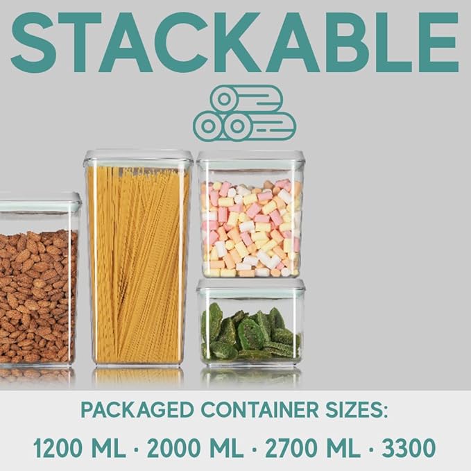 BopTop (4pc Set) Airtight Food Storage Container – Mechanical Silicone Seal Canister - BPA-Free Stackable - 1.3Qt/2.1Qt/2.8Qt/3.5Qt-Ruum Studio Home