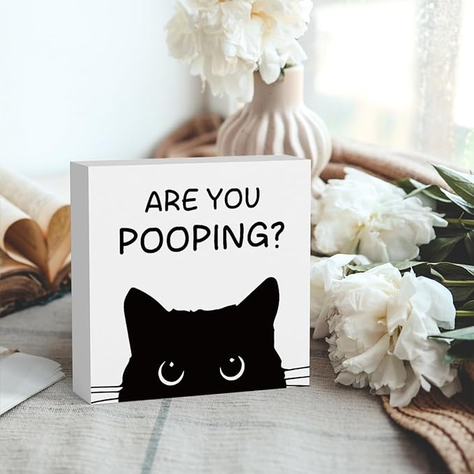 Funny Bathroom Decor Are You Pooping Cat Sign Funny Bathroom Toilet Table Decoration Funny Cat Gifts Bathroom Wall Decor Cat Gifts for Women Gifts for Cat Lovers, Funny Bathroom Wooden Box Sign Decor-Ruum Studio Home