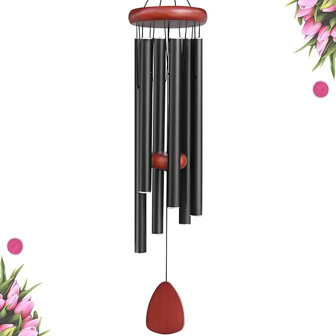 Large Aluminium Wind Chimes Outside, Soothing Melodic Memorial Sympathy Wind Chime, Suitable Outdoor Garden Decor, Gift for Mom Women Neighbors (Black Wind Chimes-36 in)-Ruum Studio Home