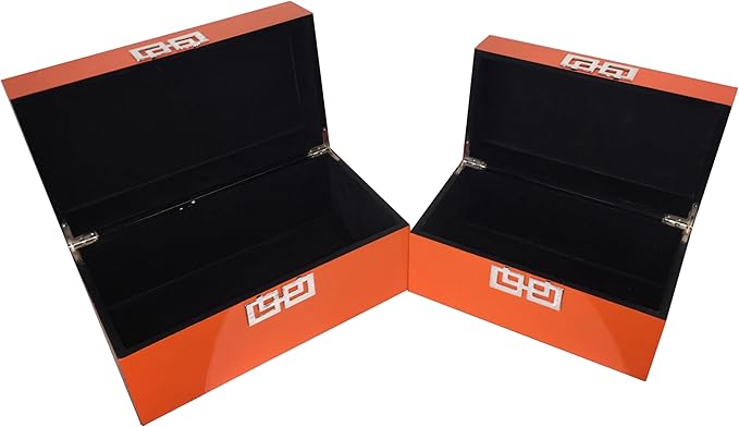 Galt International Storage Boxes - Large & Small Decorative Storage Box w/Hinged Lid - Classic Design Wood Decor Boxes with Geometric Opening Clasp - Home & Office Storage - Set of 2 (Orange)-Ruum Studio Home