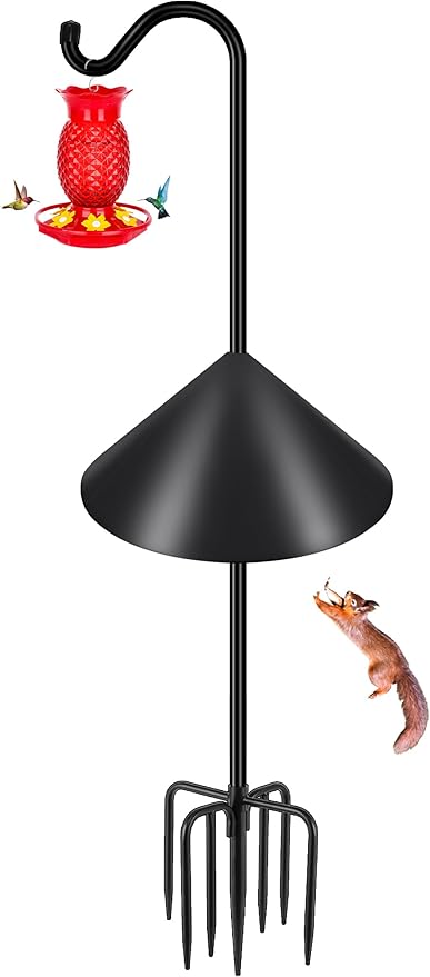 Gtongoko Bird Feeder Pole Squirrel Proof 92 Inch Shepherds Hook for Outdoor with Squirrel Baffles Adjustable Heavy Duty with 7 Prongs Base for Hanging Plants, Bird Feeders, Black-Ruum Studio Home