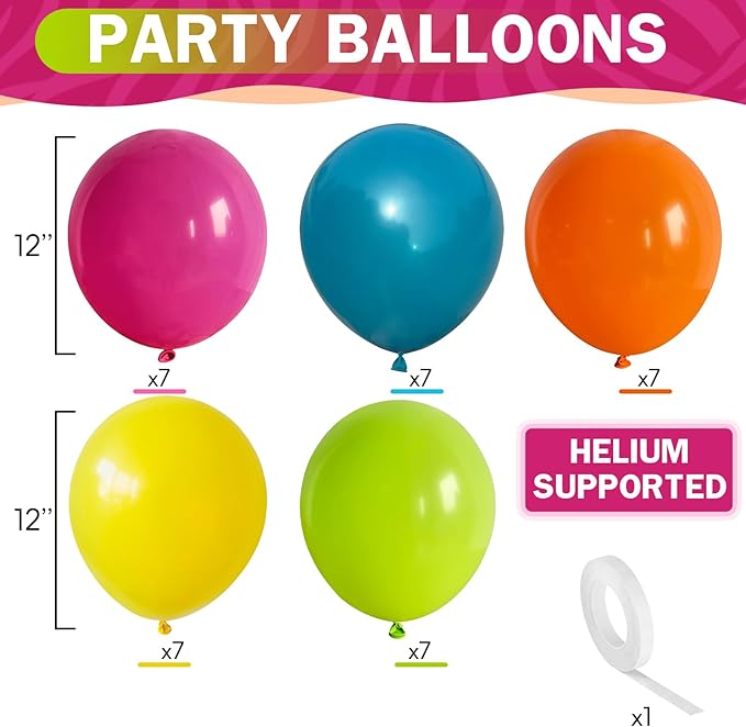 Tropical Balloons 12 Inch Summer Hawaiian Hot Pink Orange Teal Yellow Green Colorful Latex Party Balloon Multicolor for Luau Pool Aloha Beach Birthday Baby Shower Wedding Party Decoration-Ruum Studio Home