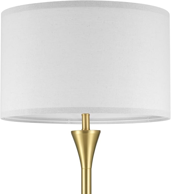 GLOBE Electric 61000150 60" Floor Lamp, Antique Brass Finish, Beige Fabric Shade, Mid-Century Modern Standing Lamp, E26 Base, Sustainable Design for Living Rooms and Bedrooms-Ruum Studio Home