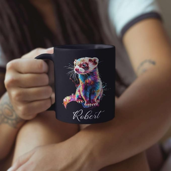 Custom Choose Name Ferret Coffee Mug, Colorful Animal Ceramic Cup, Gift For Ferret Lovers, Personalized 11oz & 15oz Mugs-Ruum Studio Home