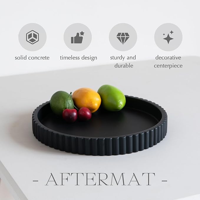 Decorative Tray for Coffee Table, Living Room, Side Table, 2 Packs 11" Black Round Concrete Home Decor Serving Trays for Accent Table, Console Table-Ruum Studio Home