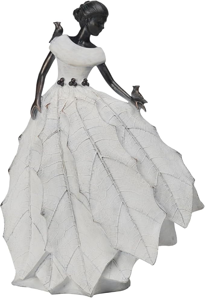 DiliComing Fairy Garden Accessories Outdoor Statue - Table Decor for Living Room Garden Maiden Bookshelf Decor Xmas Resin Holly Leaves Maiden White Statue 10.5 * 6.0 * 14.5 Inch-Ruum Studio Home