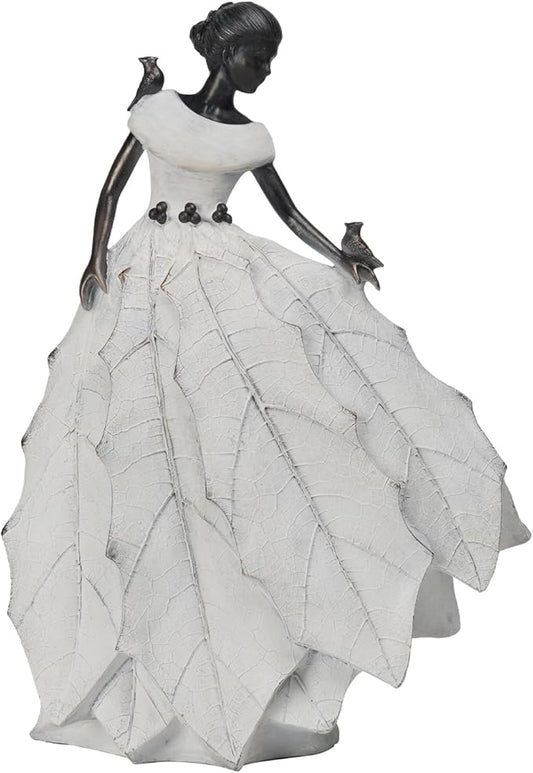 DiliComing Fairy Garden Accessories Outdoor Statue - Table Decor for Living Room Garden Maiden Bookshelf Decor Xmas Resin Holly Leaves Maiden White Statue 10.5 * 6.0 * 14.5 Inch-Ruum Studio Home