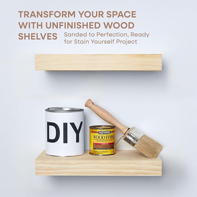 Homeforia 12 inch Natural Floating Shelf, High End Solid Real Wood 12inch Small Floating Shelves for Wall Mounted, Natural Wooden Floating Shelves, Heavy Duty Bracket, 12 X 6.5 X 1.75 in, Set of 4-Ruum Studio Home