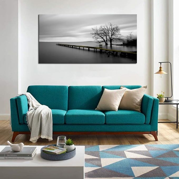 DZL Art S74975 Canvas Prints Modern Minimalist Black and White Lake Trees Landscape Wall Art Painting for Living Room Bedroom Decor Office Wall Decor Home Decoration-Ruum Studio Home