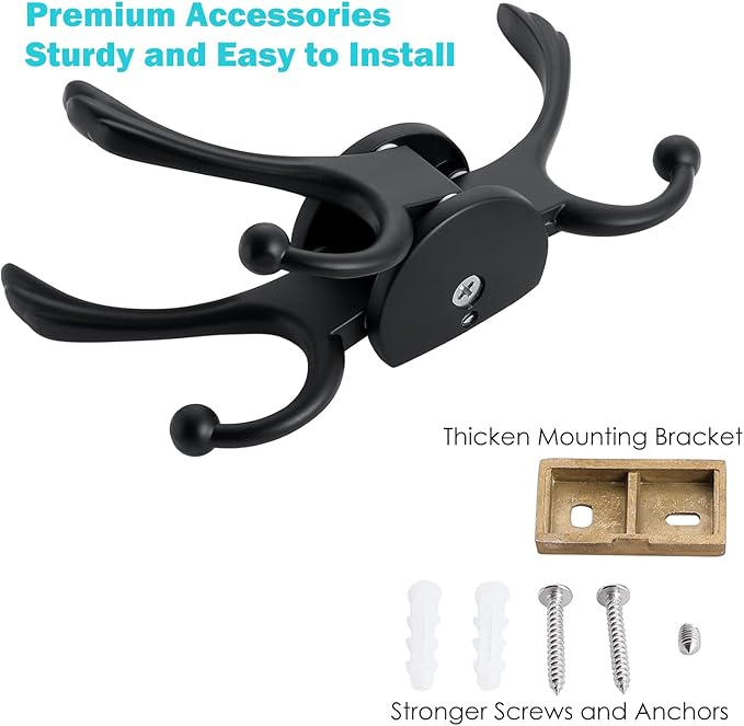 Swivel Coat Hook 2 Pack Heavy Duty Space Saving Towel Rope Hook Wall Mount Triple Swing Arms for RV Bathroom Kitchen Garage,Matt Black-Ruum Studio Home