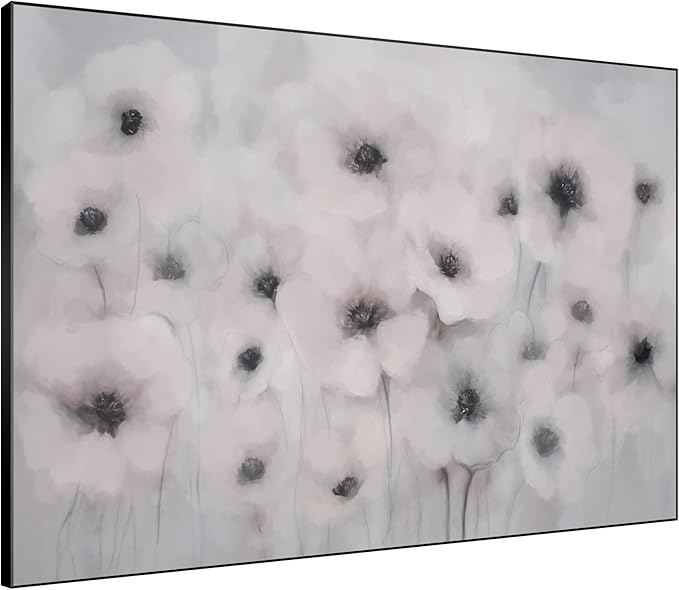 36"x46" Extra Large Framed Wall Art Soft White Poppies Watercolor Floral, Delicate Botanical for Home Living Room Bedroom Decor (Frame Assembly Required)-Ruum Studio Home