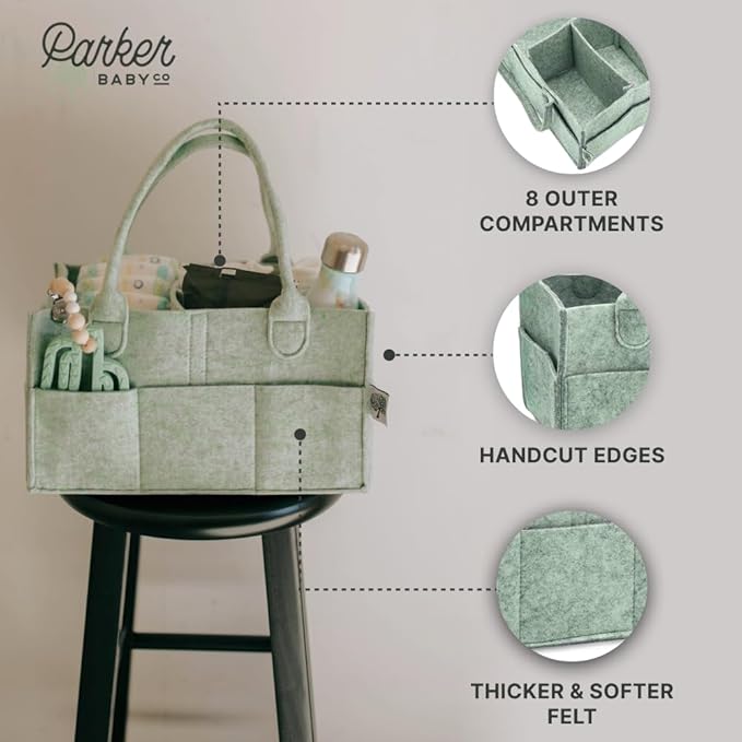 Parker Baby Diaper Caddy - Nursery Storage Bin and Car Organizer for Diapers and Baby Wipes - Sage Green, Large-Ruum Studio Home