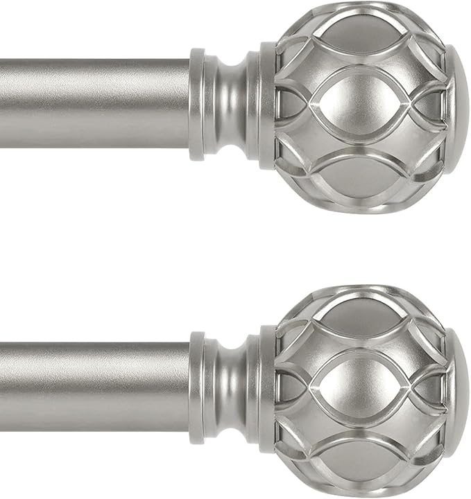 Silver Farmhouse Curtain Rods for Windows:Heavy Duty Adjustable Curtain Rod for Bedroom Living Room,Boho Decorative Rustic Drapery Rods with Vintage Coastal Finial,Antique Silver 2 Pack 36-88"-Ruum Studio Home