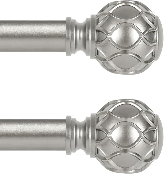Silver Farmhouse Curtain Rods for Windows:Heavy Duty Adjustable Curtain Rod for Bedroom Living Room,Boho Decorative Rustic Drapery Rods with Vintage Coastal Finial,Antique Silver 2 Pack 18-45"-Ruum Studio Home