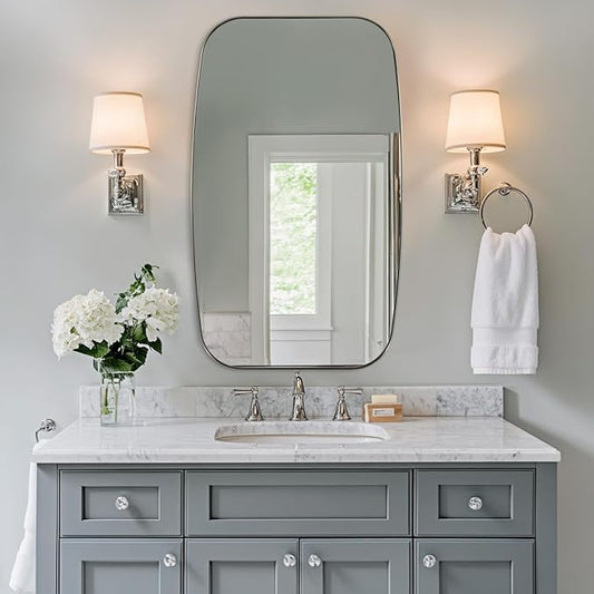 ANDY STAR Brushed Nickel Mirror, 30x48’’ Brushed Nickel Bathroom Oval Mirror with Stainless Steel Metal Frame, Silver Oblong Mirrors Wall Mounted for Bedroom, Living Room Decor-Ruum Studio Home