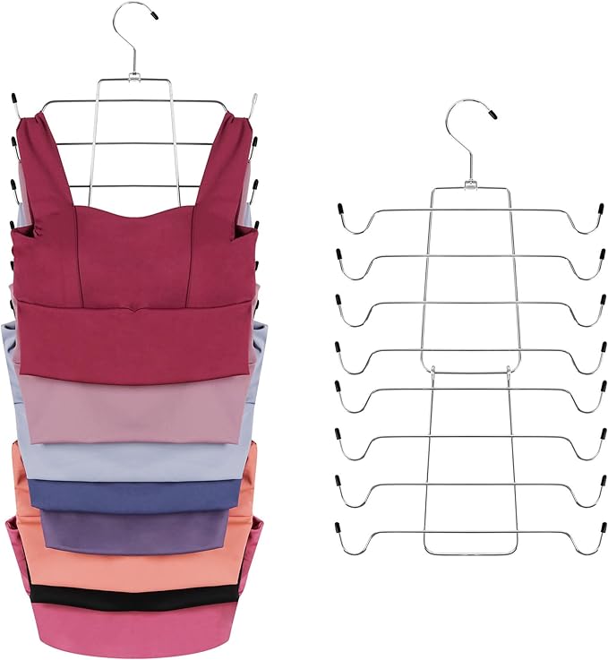 ZEDODIER 3 Pack Tank Top Hanger, Space Saving Bra Hangers, Non-Slip Hanging Sport Bras Holder, Closet Organizers and Storage for Camisoles Tank Tops Bras Ties Swimsuits Strappy Dress, Silver-Ruum Studio Home