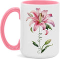 Customized Lily Flower Accent Cup, Novelty Flower Design Mug 11oz 15oz, Personalized Name Lily Lover Ceramic Cup, Custom Flower Decorative Mug, Unique Coffee Cup For Girl-Ruum Studio Home