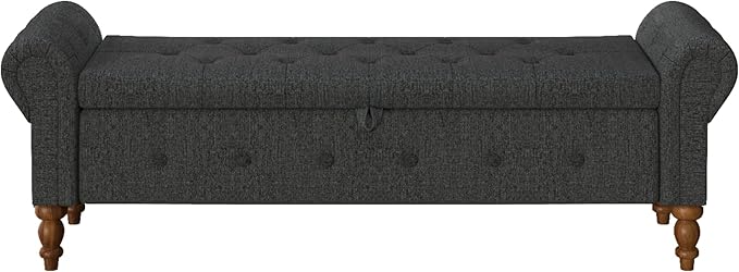 Storage Ottoman Bench for Bedroom, Linen 52" End of Bed Bench with Rolled Arms Upholstered Ottoman Bench Fit for Bedroom, Living Room, Entryway, Dark Gray-Ruum Studio Home