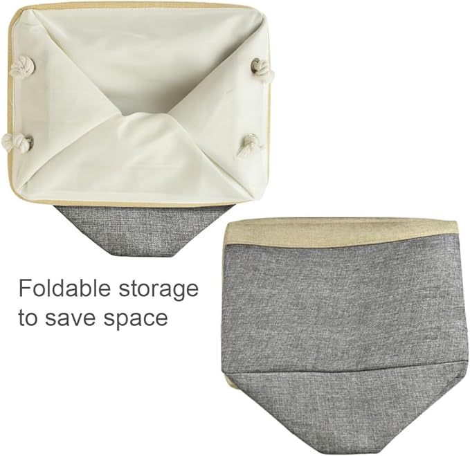 TheWarmHome Storage Basket for Organizing - Fabric Large Cubes 3 Pack 16x12x12 inch Baskets, Cube Storage Bin for Shelves Organizer Closet Cloth Gift Toy (Gold & Grey)-Ruum Studio Home