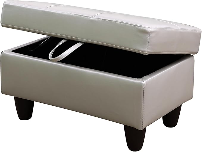 Ottoman Rectangular Storage Ottoman Bench, Faux Leather Footrest, Coffee Table, Stool Footstool with Hinged Lid for Living Room, Bedroom, Entryway, Silver Gray, 28.5"x19"x17.5"-Ruum Studio Home