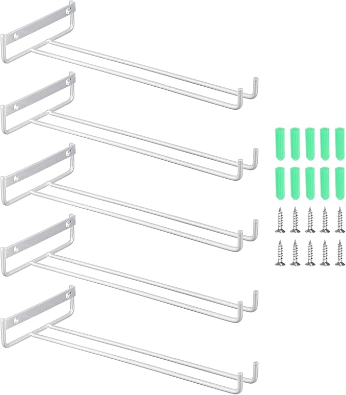 uxcell 5Pcs Wine Glass Rack, 10.43 Inch Iron Wine Glasses Rack Under Cabinet Stemware Rack - Wall Mountable Wine Glass Holder Storage Hanger for Bars Coffee Restaurants Kitchens, Silver-Ruum Studio Home