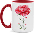 Personalized Floral Carnation Mug, Customized Name On Flower Coffee Cup, Unique Ceramic Tea Mug 11oz Or 15oz, Custom Carnation Flower Accent Cup, Gift For Daughter Mother-Ruum Studio Home