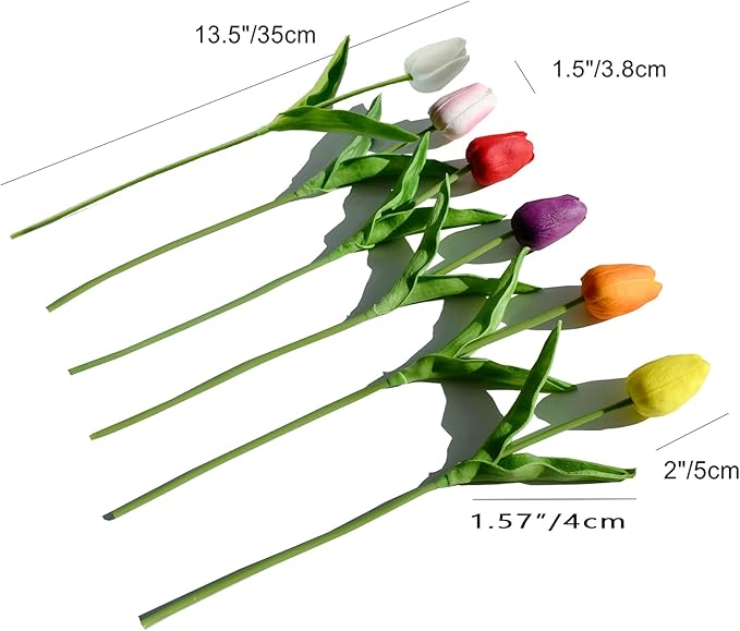 Mandy's Artificial Tulips 12 Stems Multicolor PU Faux Flowers for Wedding Home Decor 13.5 Inch-Ruum Studio Home