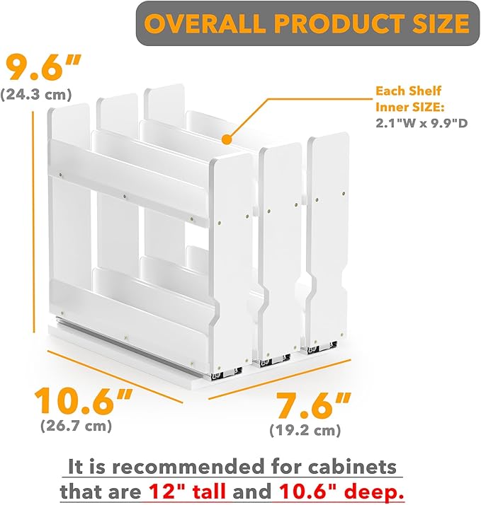 SpaceAid Bamboo Pull Out Spice Rack Organizer for Cabinet, Heavy Duty Slide Out Seasoning Kitchen Pantry Sliding Vertical Organization, 7.6" Wide, 3 Drawers(2" Wide), 2-Tier, White-Ruum Studio Home
