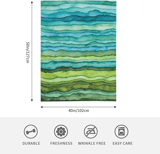 HGOD DESIGNS Watercolor Stripped Waves Blanket for Women, Lightweight Soft Fleece Flannel Throw Blanket Blue and Green Sofa Couch Living Room 40x50 Inch-Ruum Studio Home