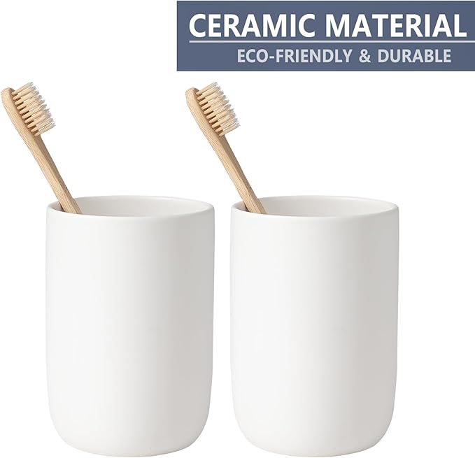 Toothbrush Holders for Bathrooms - 1 Cups Ceramic Toothbrush Toothpaste Holders, White Bathroom Tumbler Cups Reusable Toothbrush Mouthwash Cup, Bathroom Counter Organizer.-Ruum Studio Home