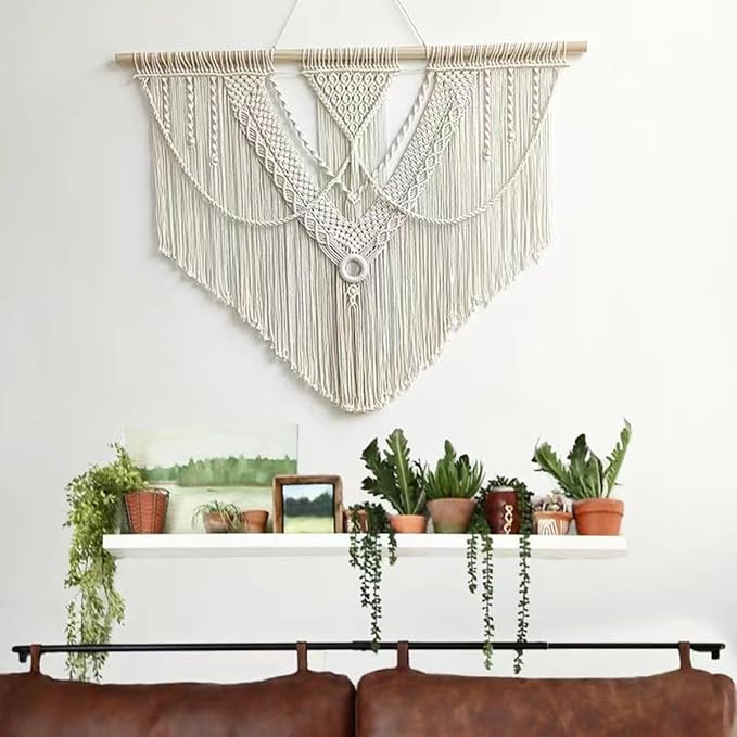 guzhiou large macrame wall hanging - Boho Tapestry Macrame Wall Decor Art- Chic Bohemian Handmade Woven Tapestry Home Decoration for Bedroom Living Room Apartment Wedding Party - 43"x32" (Beige-A)-Ruum Studio Home