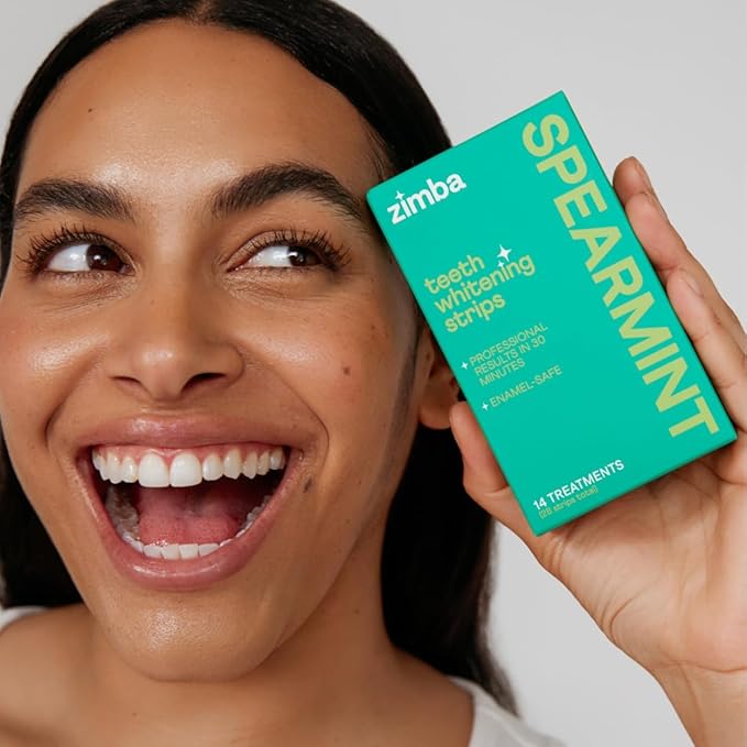 Zimba Spearmint Flavored Teeth Whitening Strips | Vegan, Enamel Safe Hydrogen Peroxide Teeth Whitener for Coffee, Wine, Tobacco, and Other Stains | 14 Day Treatment | Spearmint-Ruum Studio Home