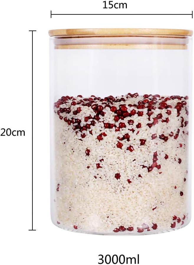 Large Glass Food Storage Container, 100 FL OZ (3000ml) Glass Food Canister with Airtight Bamboo Lids for Your Pantry, BPA-Free Cereal Dispenser Jars for Spaghetti Pasta, Powder, Tea, Coffee-Ruum Studio Home