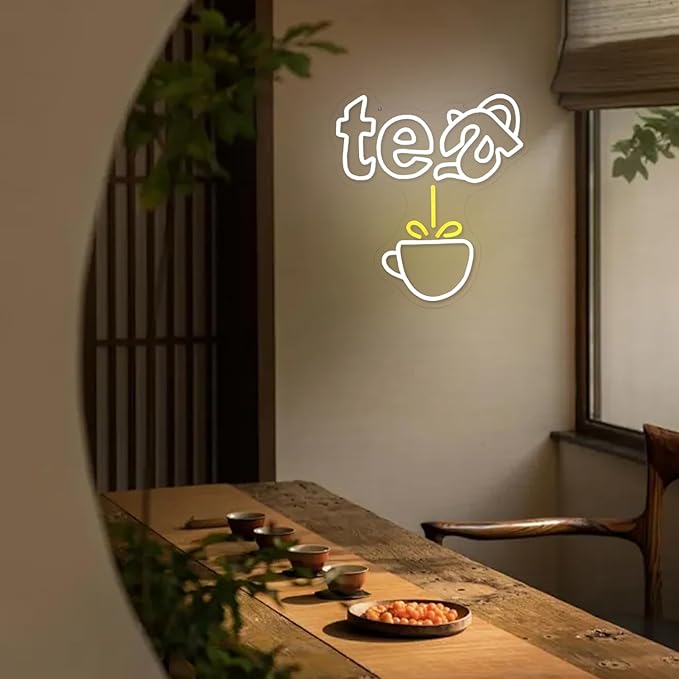 Tea Neon Sign Teapot LED Neon Light White Tea Bar Neon Sign Decor Hanging for Coffee Station, Teahouse, Restaurants, Home, Farmhouse, Kitchen Decoration-Ruum Studio Home