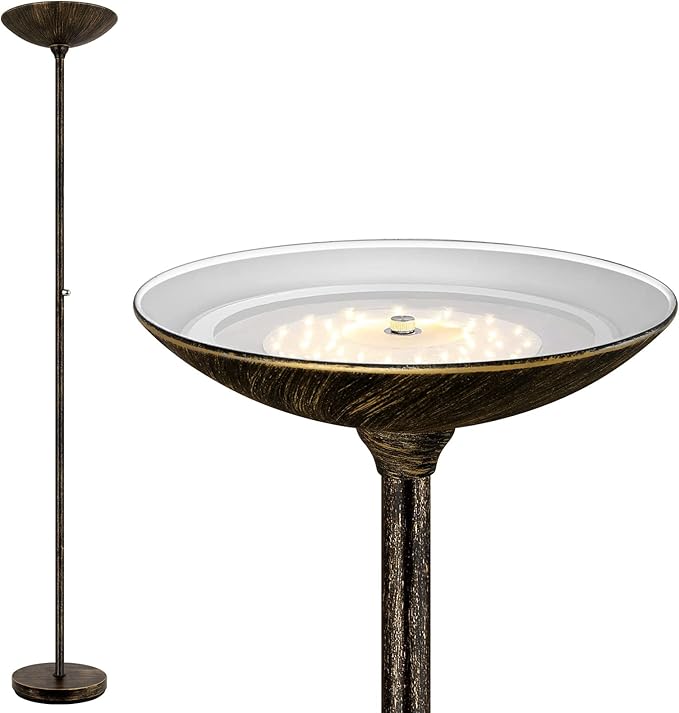 BoostArea Torchiere Floor Lamp Antique Bronze, 24W Super Bright LED Standing Lamp, 3000K Dimmable Pole Lamp with Rotary Switch, 70 Inch Tall Metal Modern Floor Lamps for Living Room/Bedroom/Office/Den-Ruum Studio Home