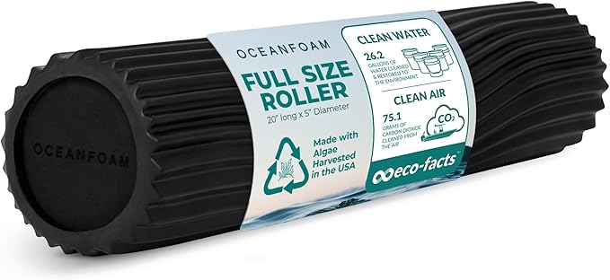 Oceanfoam Tidal Roller - Black - Muscle Massage Foam Roller for Back Pain & Stretching - Firm and Ergonomic Wide Wave Textured - Yoga, Athletics, & Wellness - Full Size, 20" x 5"-Ruum Studio Home
