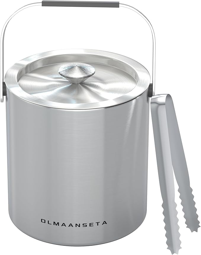 Small Ice Bucket with Lid and Tongs,1.3L Portable Mini Double Walled Ice Cube Bucket for Cocktail Bar Stainless Steel Cute Insulated Ice Buckets for Parties-Ruum Studio Home