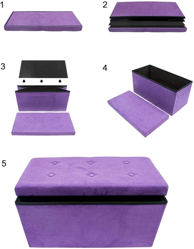Sorbus Storage Ottoman Bench – Collapsible/Folding Bench Chest with Cover – Perfect Toy and Shoe Chest, Hope Chest, Pouffe Ottoman, Seat, Foot Rest, – Contemporary Faux Suede (Purple)-Ruum Studio Home