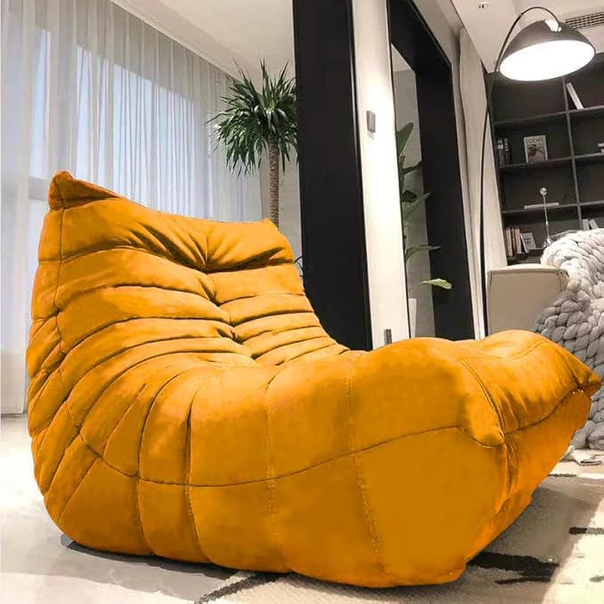 Modern Living Room Chair, Big Bean Bag Adult Floor Sofa, Togo Recliner Memory Foam Lazy Couch Suitable Balcony for Fireside Chair (Yellow)-Ruum Studio Home
