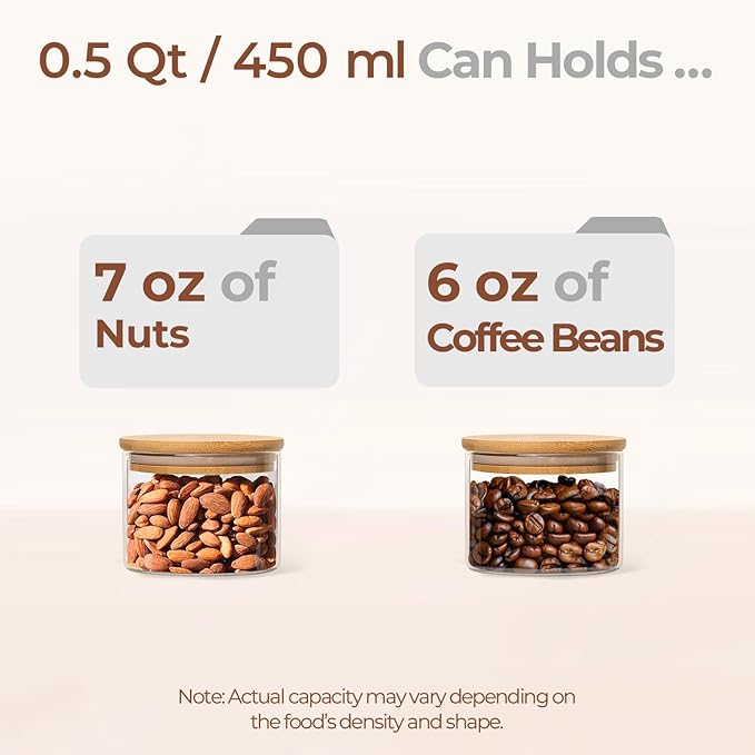 ComSaf 0.5 Qt Glass Food Storage Jars Set of 6, Clear Glass Storage Containers with Lids, Pantry Organization Jar, Spice, Blooming Tea, Coffee, Cookie and Sugar Container, Small jar Set for Kitchen-Ruum Studio Home