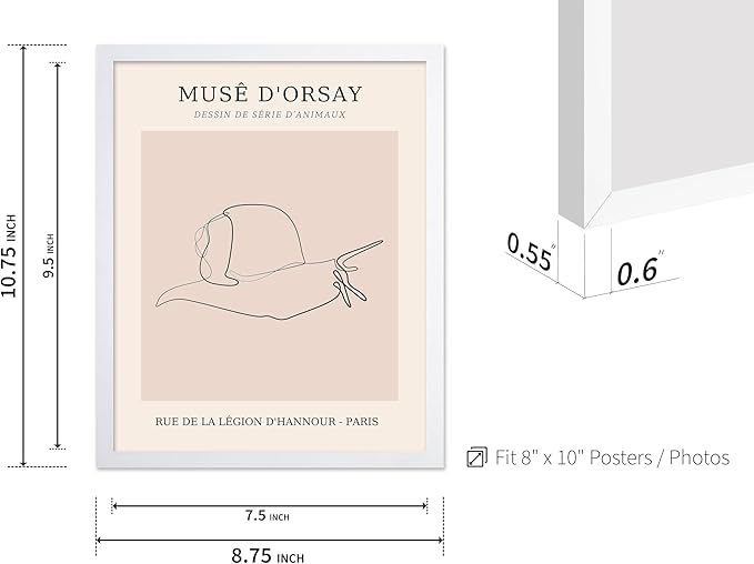 Poster Master Vintage Poster - Retro One Line Snail Drawing Print - Snail Line Art - Minimal Gift for Men, Women, Animal Lover - Abstract Wall Decor for Home, Office, 8x10 White Framed-Ruum Studio Home