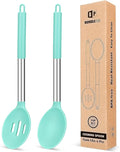Pack of 2 Large Silicone Cooking Spoons,Non Stick Solid Basting Spoon,Heat-Resistant Kitchen Utensils for Mixing,Serving,Draining,Stirring (GREEN)-Ruum Studio Home
