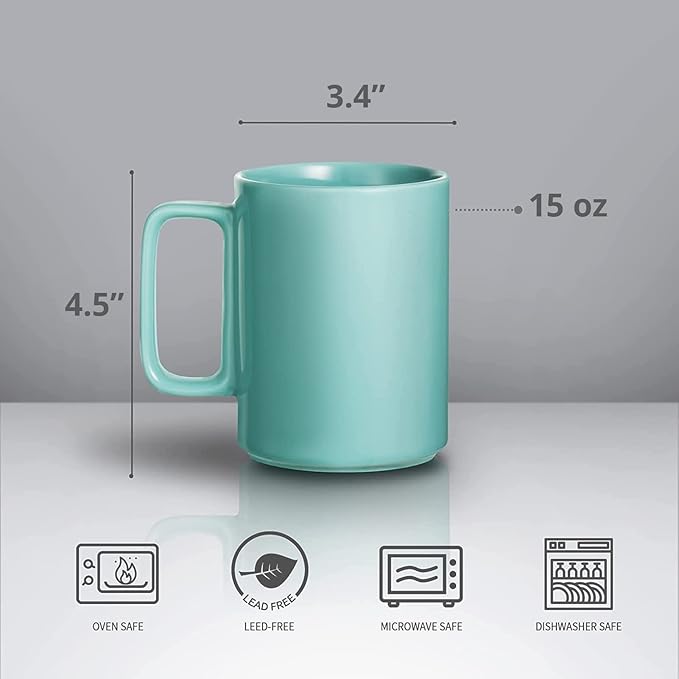 E-liu Porcelain Tea Mugs Coffee Mug Set, Large 15 Ounces Cups for Coffee, Tea, Cocoa, and Mulled Drinks, Set of 6, Turquoise-Ruum Studio Home